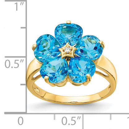 14k Yellow Gold 6mm Heart Blue Topaz AAA Diamond ring