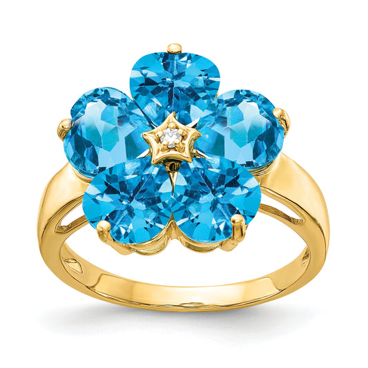 14K Yellow Gold 6mm Heart Blue Topaz A Real Diamond ring