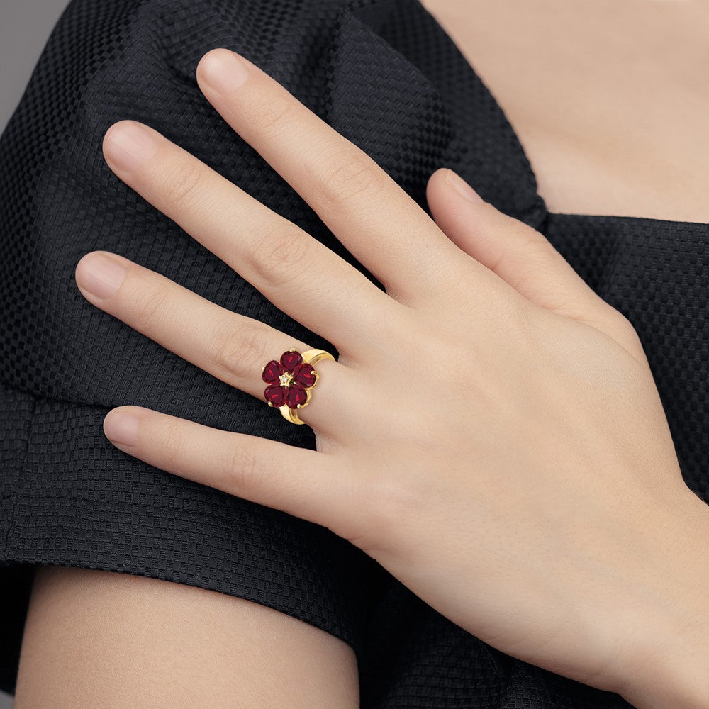 14k Yellow Gold 6mm Heart Created Ruby AAA Diamond ring