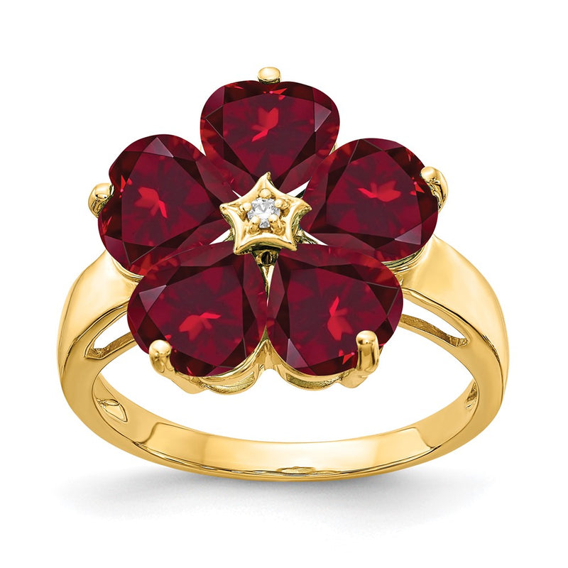 14k Yellow Gold 6mm Heart Created Ruby AAA Diamond ring