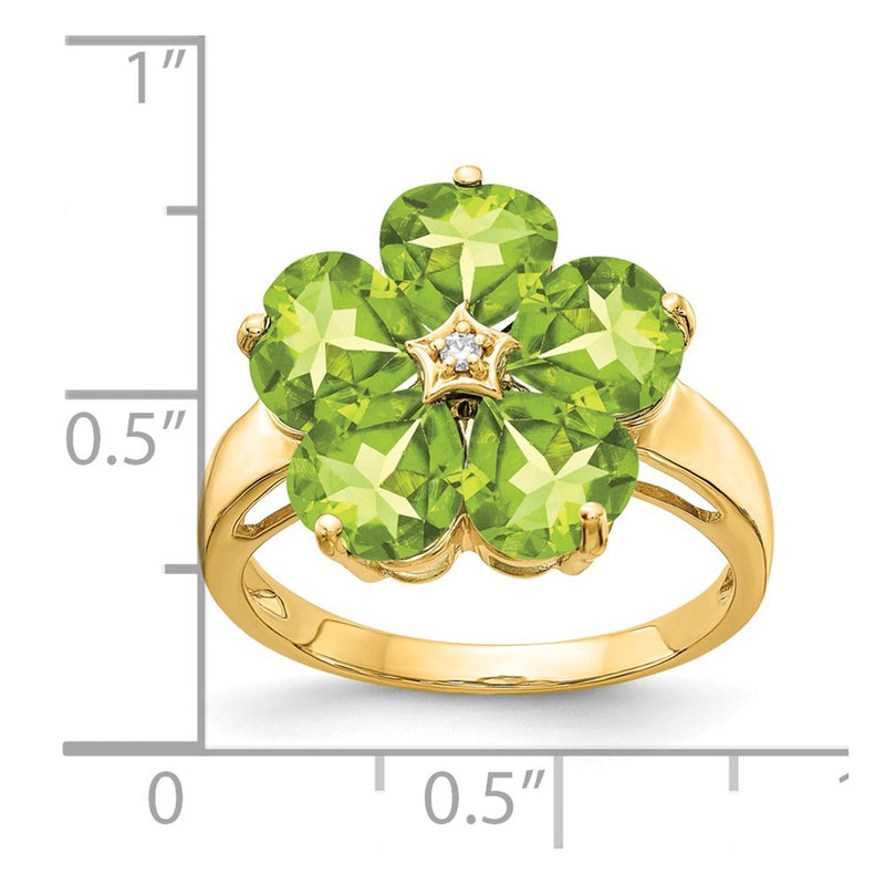 14k Yellow Gold 6mm Heart Peridot AAA Diamond ring