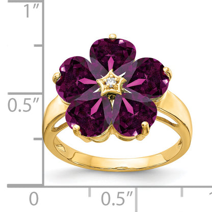14k Yellow Gold 6mm Heart Rhodolite Garnet AAA Diamond ring