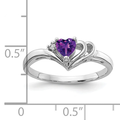 14K White Gold 4mm Heart Amethyst A Diamond Ring