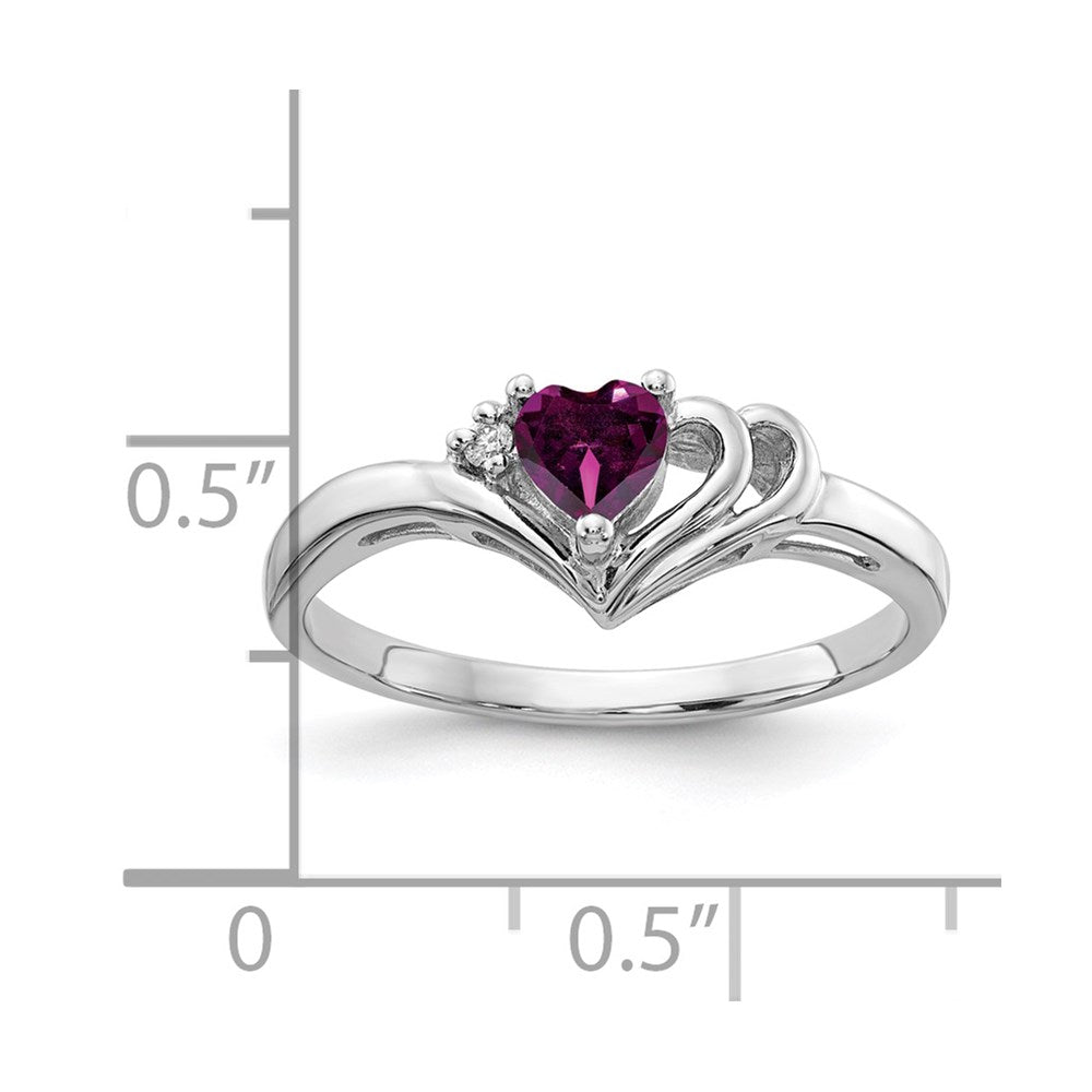 14k White Gold 4mm Heart Rhodolite Garnet VS Diamond ring