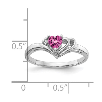 14k White Gold 4mm Heart Pink Sapphire A Real Diamond ring