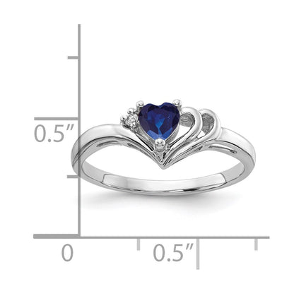 14k White Gold 4mm Heart Sapphire VS Diamond ring