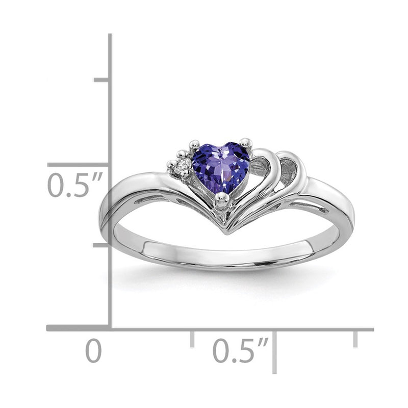 14k White Gold 4mm Heart Tanzanite AA Diamond ring