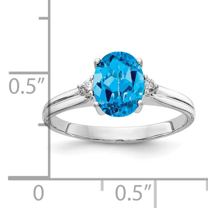 14k White Gold 8x6mm Oval Blue Topaz A Real Diamond ring