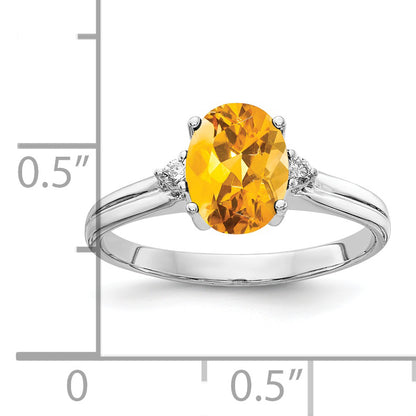 14k White Gold 8x6mm Oval Citrine VS Diamond ring