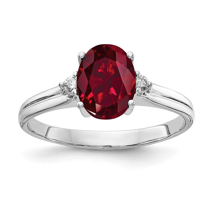 14k White Gold 8x6mm Oval Created Ruby AAA Diamond ring