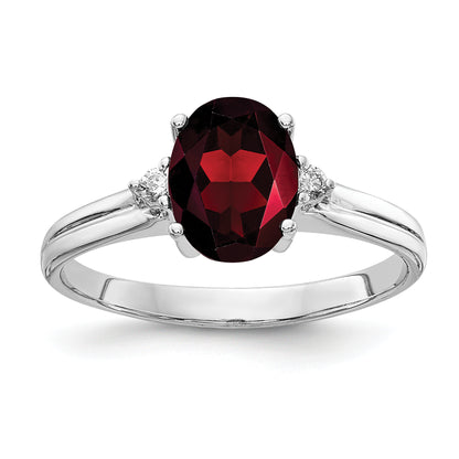 14k White Gold 8x6mm Oval Garnet AA Diamond ring