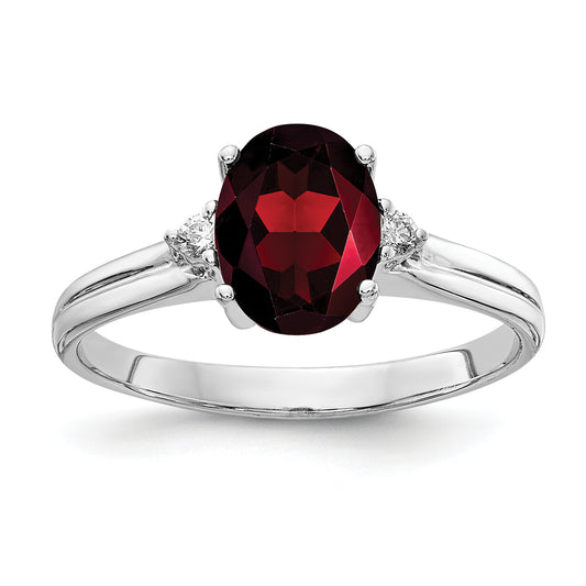 14k White Gold 8x6mm Oval Garnet AA Diamond ring