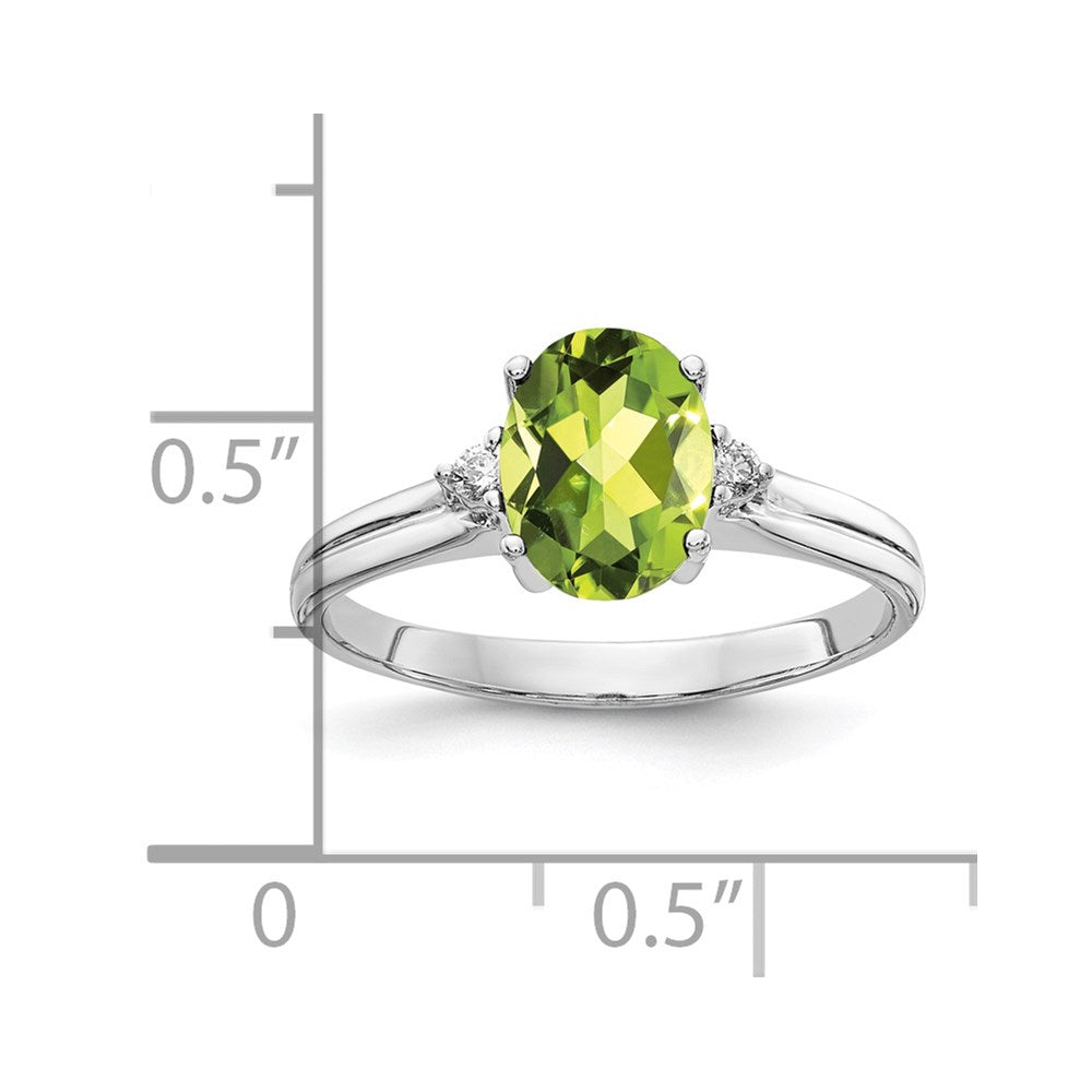 14k White Gold 8x6mm Oval Peridot VS Diamond ring
