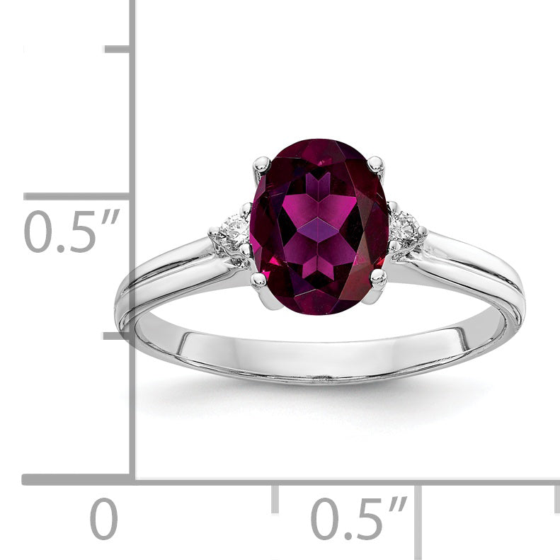 14k White Gold 8x6mm Oval Rhodolite Garnet AA Diamond ring