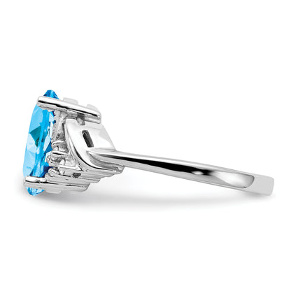 14k White Gold 10x8mm Oval Blue Topaz AAA Diamond ring