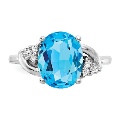 14k White Gold 10x8mm Oval Blue Topaz AAA Diamond ring