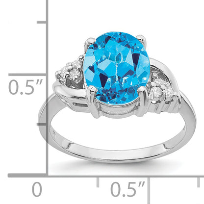 14k White Gold 10x8mm Oval Blue Topaz AAA Diamond ring
