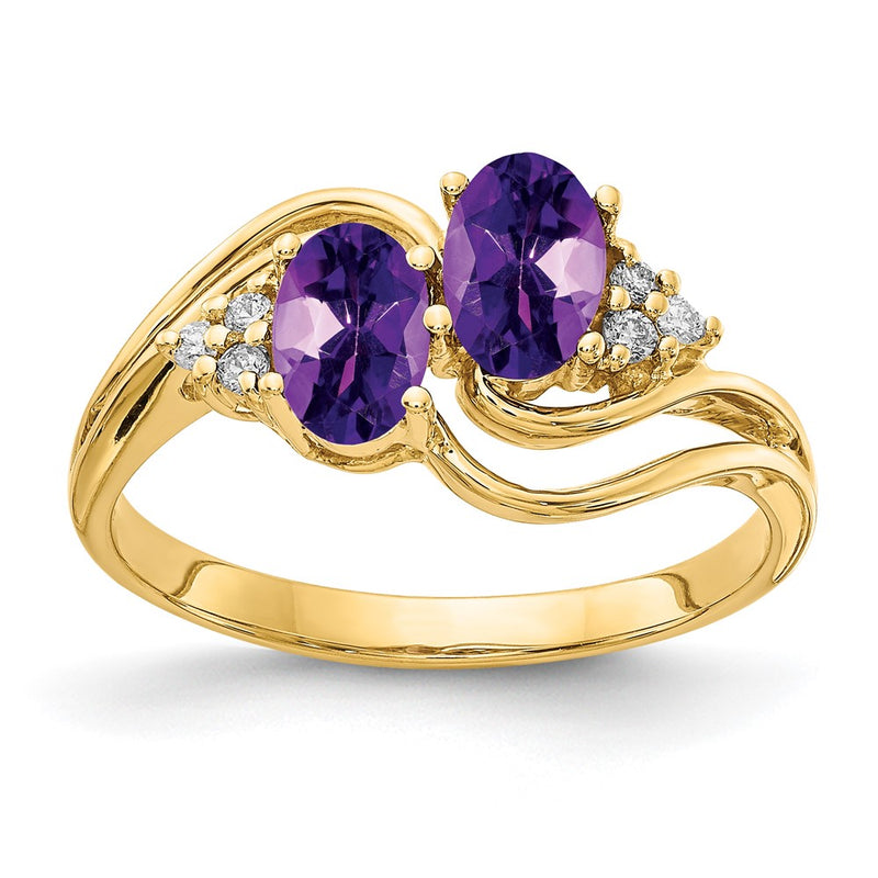 14k Yellow Gold 6x4mm Oval Amethyst VS Diamond ring