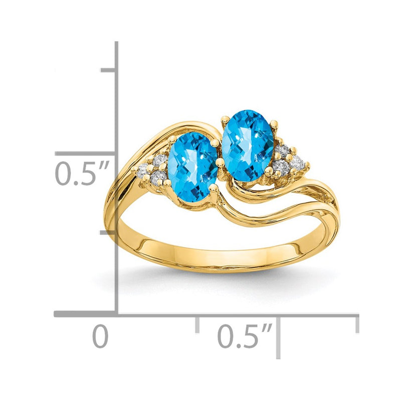 14k Yellow Gold 6x4mm Oval Blue Topaz Checker AAA Diamond ring