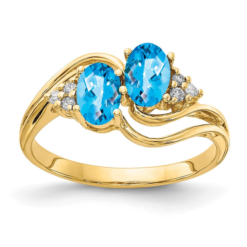 14k Yellow Gold 6x4mm Oval Blue Topaz Checker AAA Diamond ring