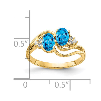 14k Yellow Gold 6x4mm Oval Blue Topaz AA Diamond ring