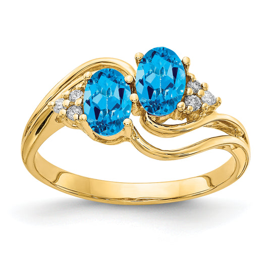 14K Yellow Gold 6x4mm Oval Blue Topaz A Real Diamond ring