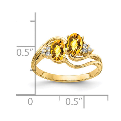 14k Yellow Gold 6x4mm Oval Citrine Checker VS Diamond ring