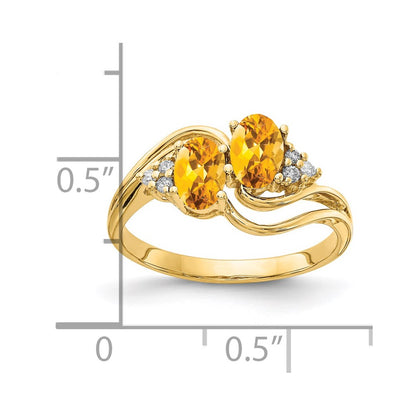 14k Yellow Gold 6x4mm Oval Citrine VS Diamond ring