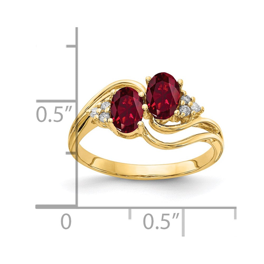 14K Yellow Gold 6x4mm Oval Created Ruby A Real Diamond ring
