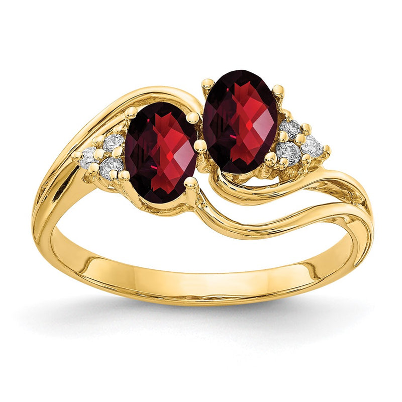 14k Yellow Gold 6x4mm Oval Garnet Checker VS Diamond ring