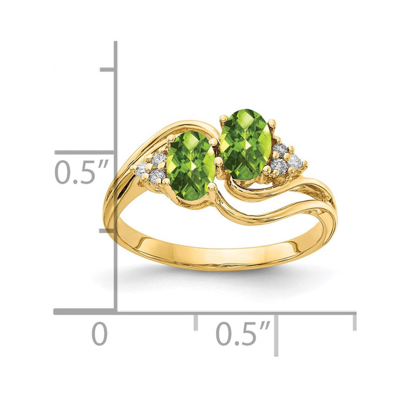 14k Yellow Gold 6x4mm Oval Peridot Checker AA Diamond ring