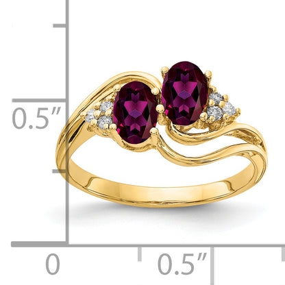 14k Yellow Gold 6x4mm Oval Rhodolite Garnet AA Diamond ring