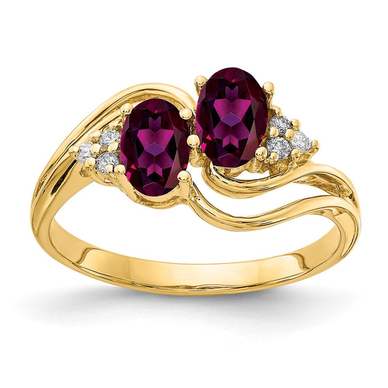 14k Yellow Gold 6x4mm Oval Rhodolite Garnet VS Diamond ring