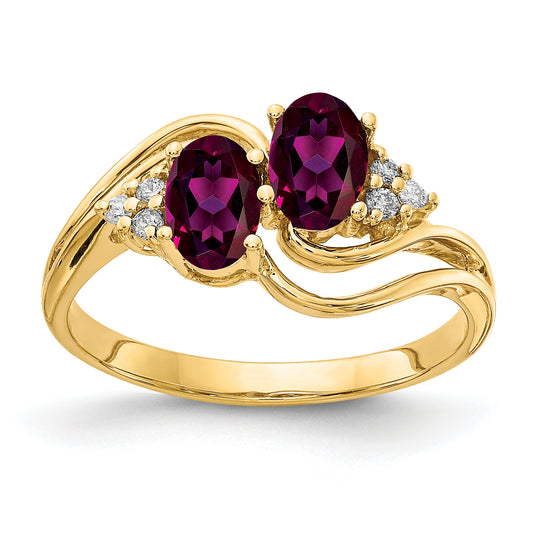 14k Yellow Gold 6x4mm Oval Rhodolite Garnet VS Diamond ring