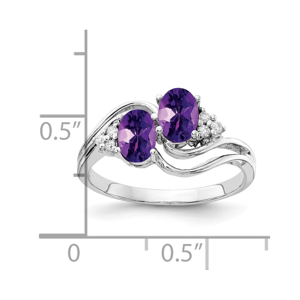14k White Gold 6x4mm Oval Amethyst Checker AA Real Diamond ring