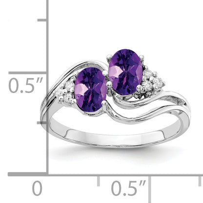 14k White Gold 6x4mm Oval Amethyst Checker AA Real Diamond ring