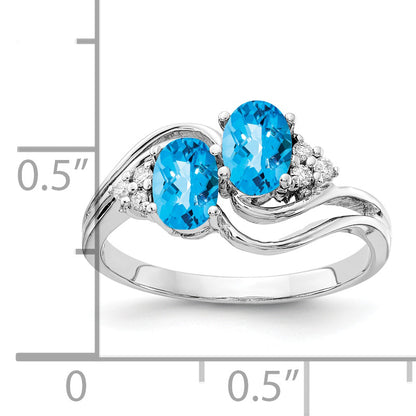 14k White Gold 6x4mm Oval Blue Topaz Checker A Real Diamond ring