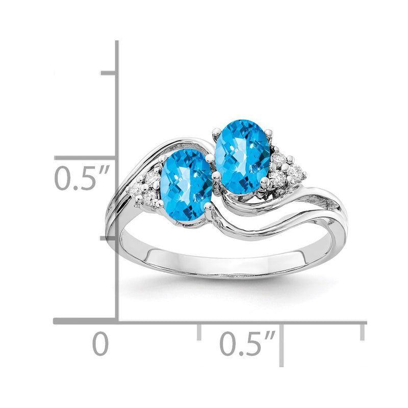 14k White Gold 6x4mm Oval Blue Topaz Checker AA Diamond ring