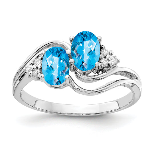 14k White Gold 6x4mm Oval Blue Topaz Checker A Real Diamond ring