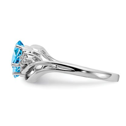 14k White Gold 6x4mm Oval Blue Topaz AAA Diamond ring
