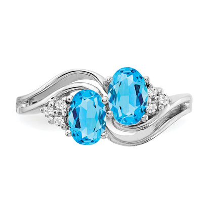 14k White Gold 6x4mm Oval Blue Topaz AAA Diamond ring