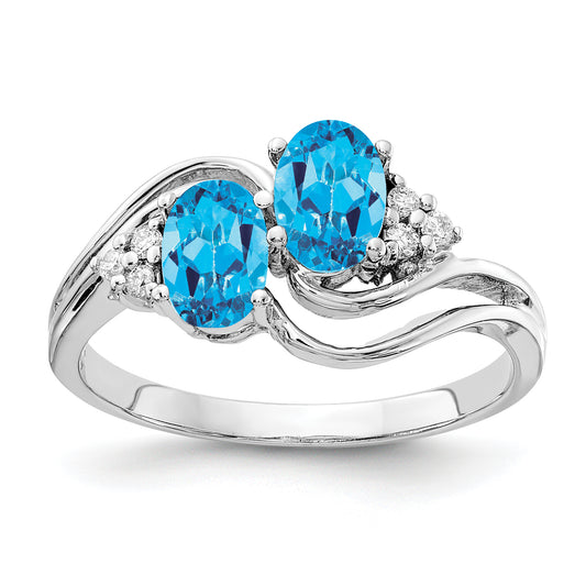 14k White Gold 6x4mm Oval Blue Topaz A Real Diamond ring