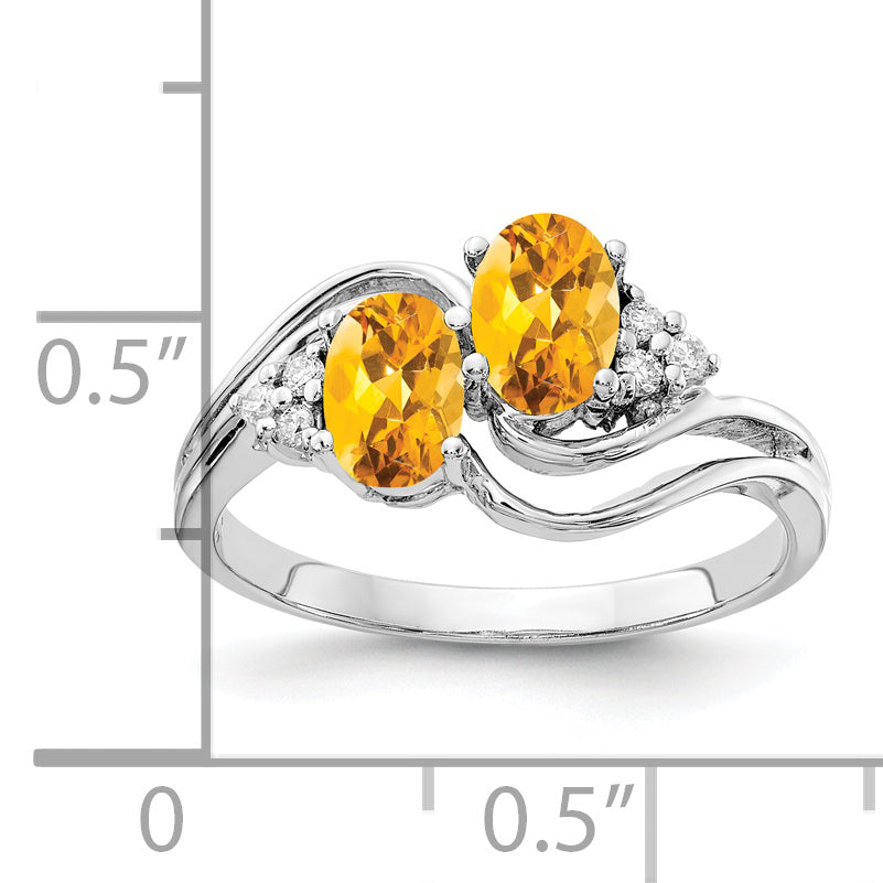 14k White Gold 6x4mm Oval Citrine AAA Diamond ring