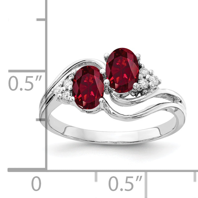 14k White Gold 6x4mm Oval Created Ruby AA Diamond ring
