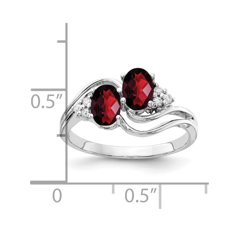 14k White Gold 6x4mm Oval Garnet Checker VS Diamond ring