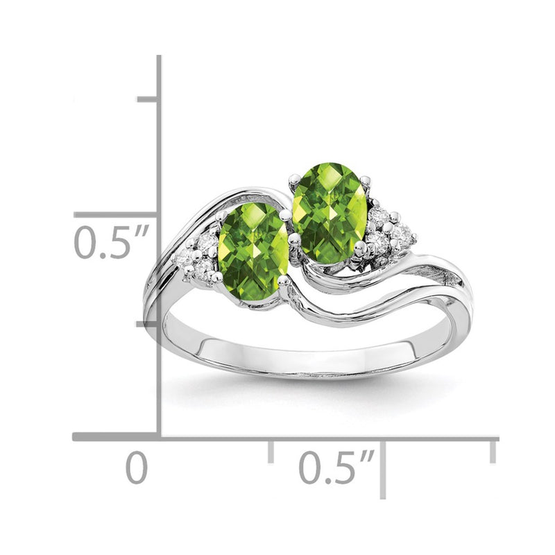 14k White Gold 6x4mm Oval Peridot Checker VS Diamond ring