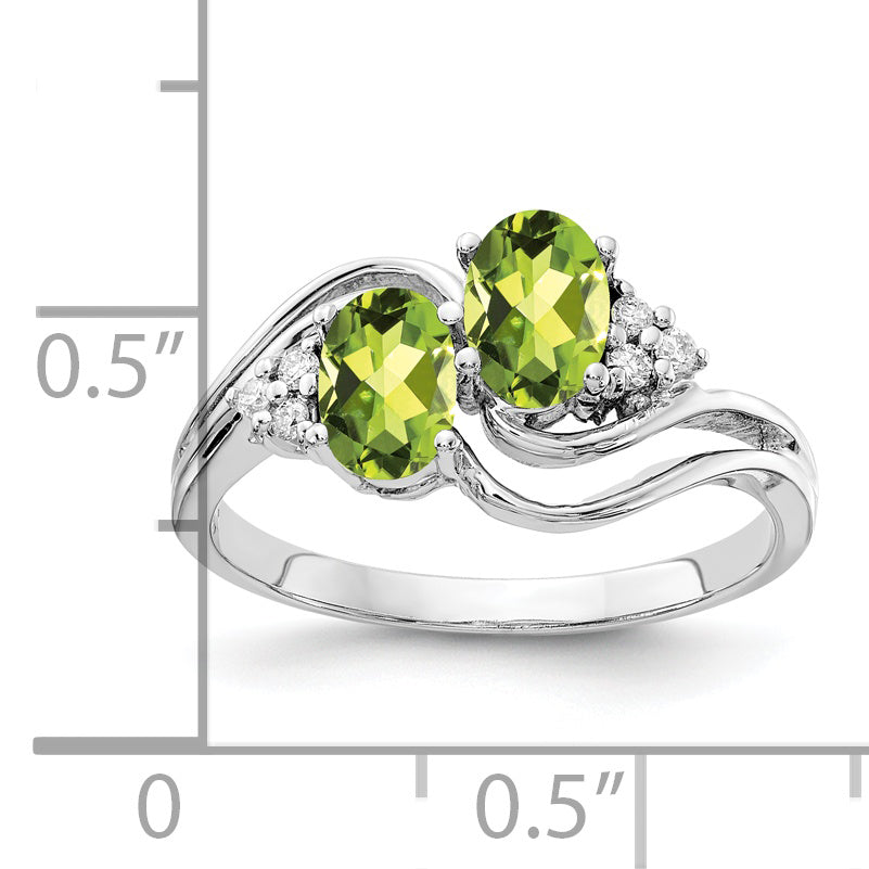 14k White Gold 6x4mm Oval Peridot VS Diamond ring