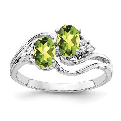 14k White Gold 6x4mm Oval Peridot AAA Diamond ring