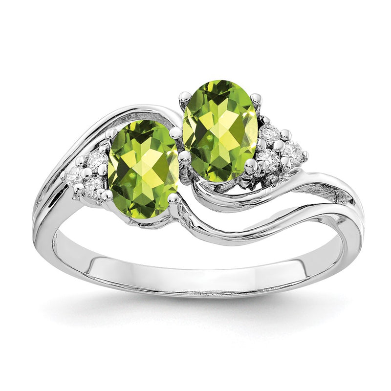 14k White Gold 6x4mm Oval Peridot AAA Diamond ring