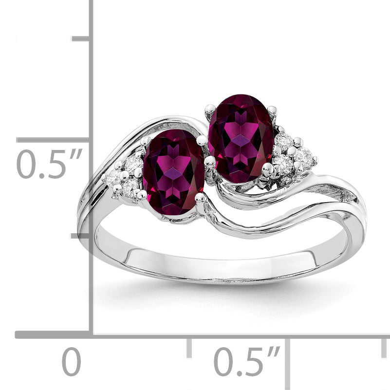 14k White Gold 6x4mm Oval Rhodolite Garnet AAA Diamond ring